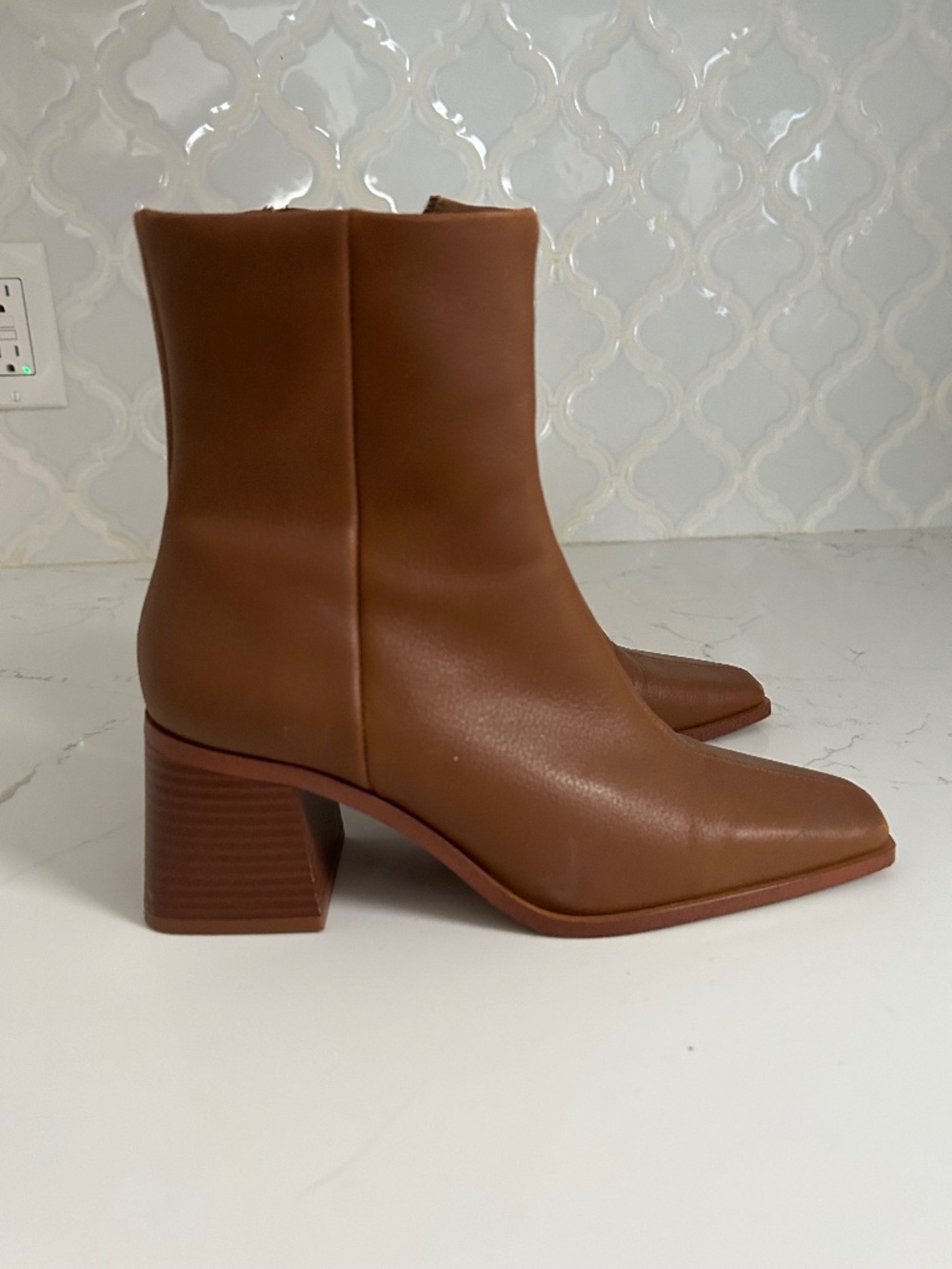 Camel Brown Block Heel Ankle Boots